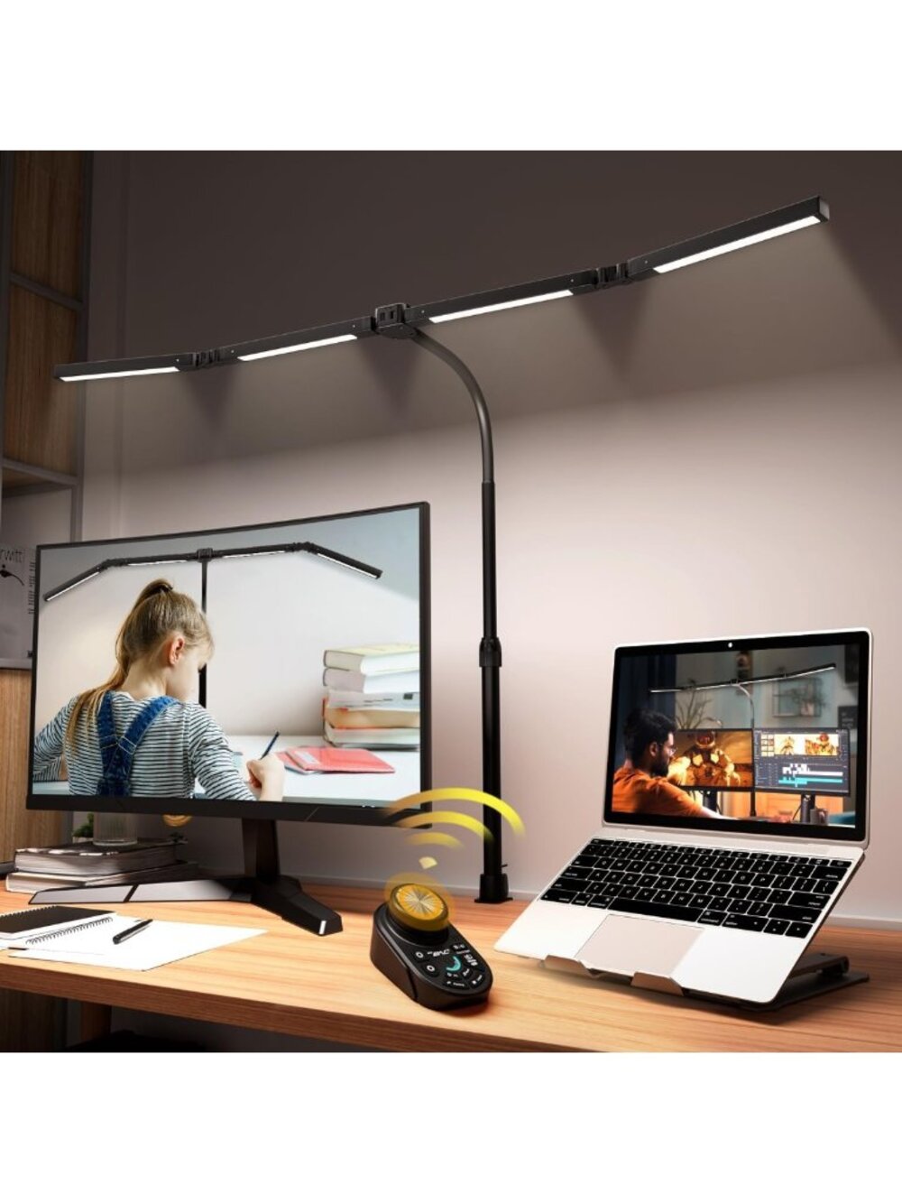 Adjustable LED Desk Lamp with Remote, Dimmable & Color Temp Control,